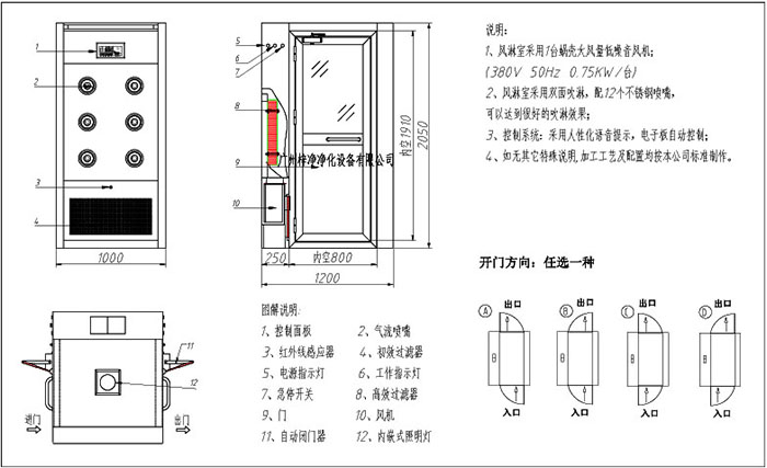 1200單人雙吹風(fēng)淋室方案圖